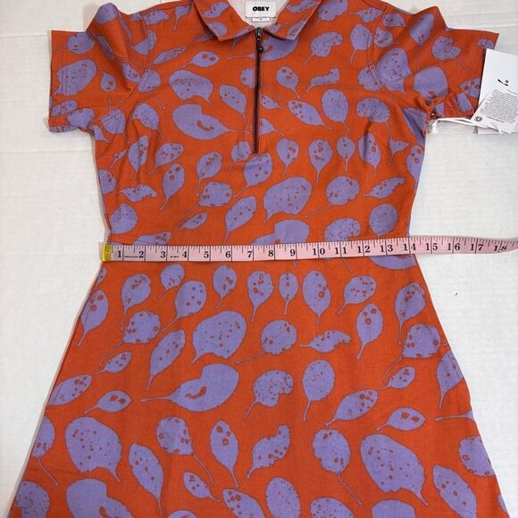OBEY LEAVES WORK DRESS NEW with tags Size XS GINGER BISCUIT MULTI - Picture 15 of 16
